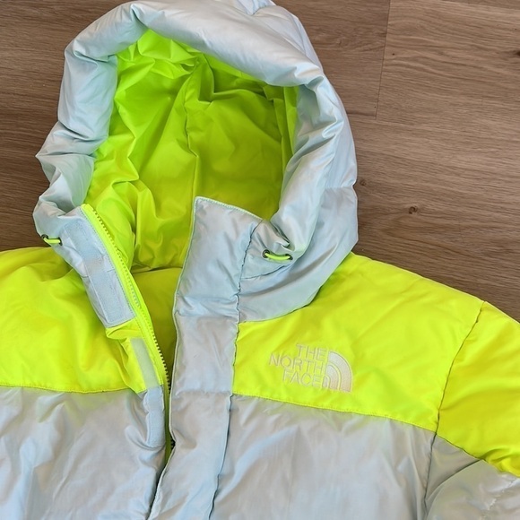 Men's The North Face HMLYN Down Parka size medium light blue/fluorescent yellow - Picture 2 of 7